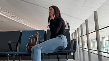Risky Wetting Jeans in AIRPORT Public Pee Desperation
