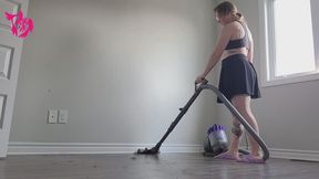 Giantess with no Panties vacuuming and mopping room