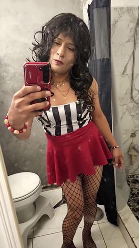 Latina Crossdreser Playing Around with Her Toy