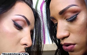 Shemale with big tits Vitoria Neves fucks horny black latina Tgirl anal