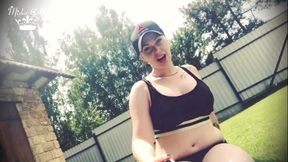 Outdoor foot fetish dangle
