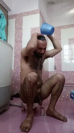 Indian Desi Man Enjoy Morning Shawer with Friends