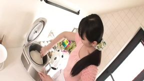 Japanese girl squirts as two guys pleasure her tight holes with toys