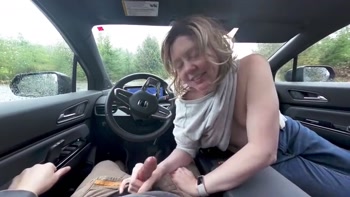 Blonde MILF Handjob in Public