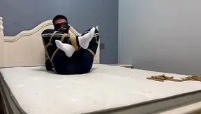Ebi–Tied Asian Boy 18+ Struggles in White Socks & Tape Gag Bondage