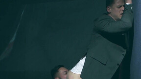 Horny Ivan Gregory sucks prick before getting drilled by suited Viktor Rom