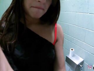 Real Teens - Mickey Violet Sucks A Knob In Public Lavatory Previous To Riding It In The Hotel Room