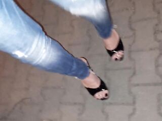 slender jeans and high heels - public crossdressing