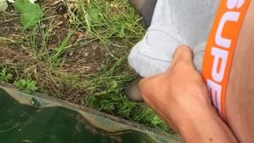 Playing with my big hard cock outdoors!