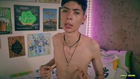 playing with my nipples, oil and clamps.