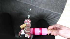 POV chastity cage cumshot by vibrator