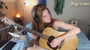 cute skinny tgirl play guitar for her fans