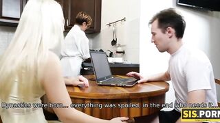 SIS.PORN. Girl with playful eyes hides from stepmom for quick sex with stepbro in bed