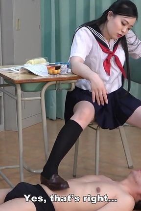 College Girl Stretches Her Legs Under the Desk While Studying and Plays with Teacher&#039;s Dick