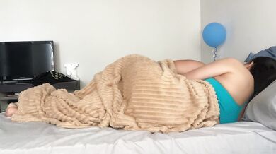 Hot and wet lesbian passion under the blanket with big tits moaning