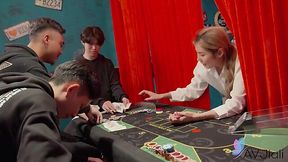 Chinese croupier performs two functions - deals cards and fucks with the client