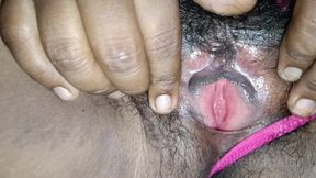 Desi girl pink lingerie playing on Bed