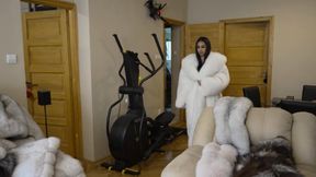 Gigi in long white and blue fox fur