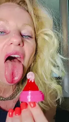 Blonde Mature Adult Loves Close-Up Mouth Play with Spit