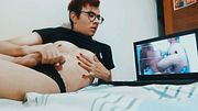 Sissy Femboy watching and cumming for a video of my master and i fucking