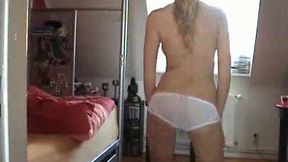 Extremely hot and skinny blonde GF stripteasing and giving head