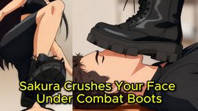Combat Boot Face Trampling - Sakura Pins Your Face Under Glossy Black Platform Boots