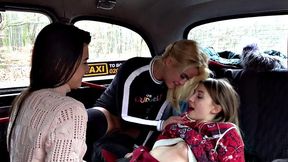 Blonde taxi driver gets down and dirty with her passenger's socks and ass