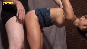 Petite babe Riley Reid bound and gives a hot blowjob