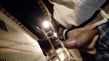 Risky public jerking off outdoors. Gay exhib