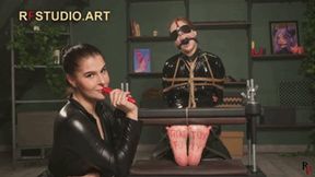 Foxy - A Tickle Toy - Tickling in a Catsuit, Toe press, Huge Ballgag and Nosehook (FULL HD MP4)