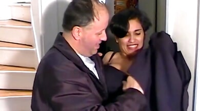 French couple passion heats up in taxi and stairwell with lingerie and facials