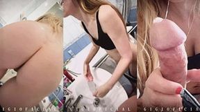 Bathroom teen stepdaughter slowly sucks my dick&#x1F32D; after fucking her stepmom's pussy&#x270C;