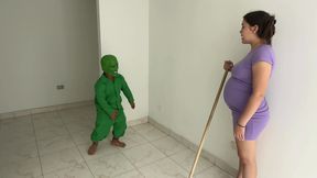 Sexy Pregnant Latina Finds a Horny Little Monster at Home Who in Exchange for Not Bothering Her Ends up Fucking Her Hard.