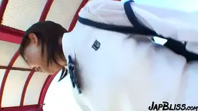 Busty Japanese slut gets a facial in a wild group sex party