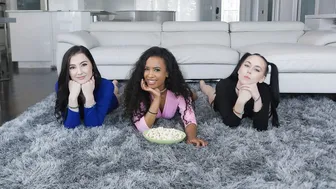 Bambi Demi Megan Turn Movie Night Into Kinky Threesome Orgy With Big Cocks