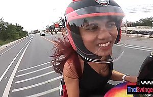 After motorcycling Asian teen rode hard cock and pleased big cock friend
