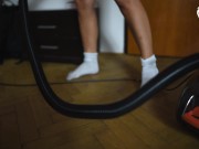 Hoovering her own sexy feet and socks (foot teasing, bare feet, POV feet, foot goddess, sexy feet)