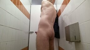 Park toilet wank with closeup cum. Thick load.