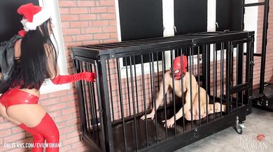 Dominant Mistress pegs a submissive Christmas goddess raw anal