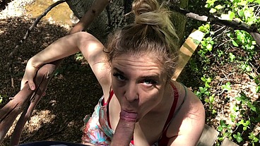MILF helps her stepson cum in his treehouse
