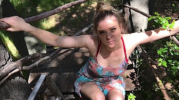 MILF helps her stepson cum in his treehouse