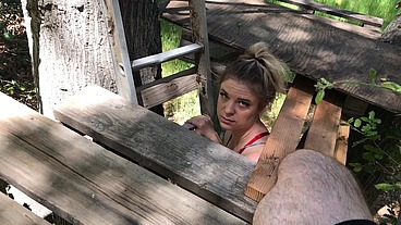 MILF helps her stepson cum in his treehouse
