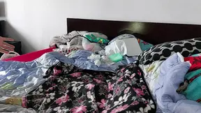 Stepmom with hairy pussy masturbates moaning. Amateur couple having crazy sex in the bedroom.