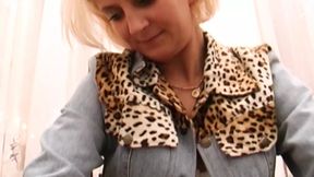 A slim blonde lady from Germany loves stuffing her fingers in her muff