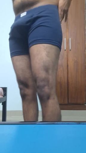 Hot hairy indian college guy strips, fingers ass hole, jerks his dick, moans and cums in his hostel room
