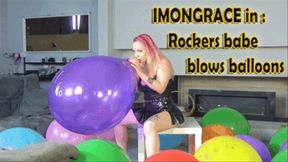 Rocker girl blows balloons