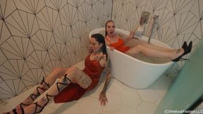 Lexie and Mandi having fun in the Shower and Tub Fully Clothed