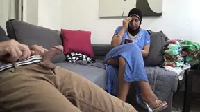 RISKY SEX!!! I show my huge cock in front of my muslim stepmom in hijab!!!