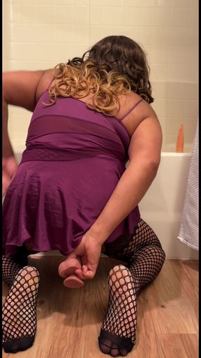 wearing my wife sexy outfit also wearing chastity in my small dick