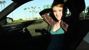 ”Freckled Blondie Gobbling On Large Boner In Car”